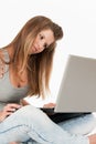 Beautiful teen girl with laptop computer Royalty Free Stock Photo