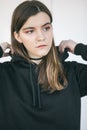 Beautiful teen girl portrait. Pretty face. Black clothes Royalty Free Stock Photo