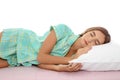 Beautiful teen girl sleeping with comfortable pillow on bed Royalty Free Stock Photo