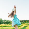 Beauty Girl female outdoors enjoying summer nature. Royalty Free Stock Photo