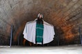 A teenage girl in the Templars tunnel in Akko, Israel Royalty Free Stock Photo