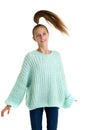 Beautiful teenage girl with flying ponytail. Studio portrait. Royalty Free Stock Photo