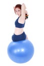 Beautiful Teenage Girl With Hand Weights And Exercise Ball Royalty Free Stock Photo