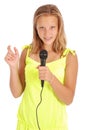 Beautiful teenage girl with microphone