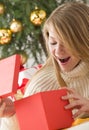 Beautiful teenage girl opening her present Royalty Free Stock Photo