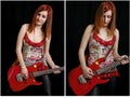 Beautiful teenage girl with a red electric guitar Royalty Free Stock Photo