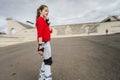 Beautiful teenage girl roller-skating Royalty Free Stock Photo