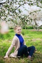 Beautiful teenage girl in   village in spring Royalty Free Stock Photo