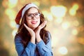 Beautiful teenage girl wearing Santa hat and funny Royalty Free Stock Photo