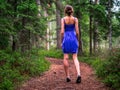 Beautiful teenager girl in high fashion dress posing in a forest park. Prom or special event. Young lady in classic outfit. Model Royalty Free Stock Photo