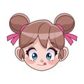 beautiful teenager girl with pigtails anime head character