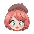 beautiful teenager girl wearing beret anime head character