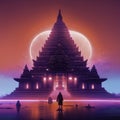 beautiful temple in the middle of the night, 3d rendering AI generated