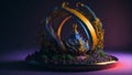 Beautiful temple model, placed amidst rings that resemble a dragon, creates a captivating scene where artistry and mythology Royalty Free Stock Photo