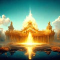 Beautiful temple in the south of Thailand. Digital painting style. AI Generated