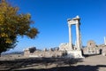 Beautiful temple of Trajan with white marble columns on blue sky background, ancient city Pergamon, Turkey Royalty Free Stock Photo