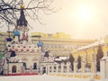 Beautiful temple. Winter in Russia. Toning intragram. Mobile photo Royalty Free Stock Photo