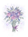 Beautiful tender bouquet with anemone ratster illustration