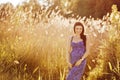 Beautiful tender pregnant woman smiles and enjoys a sunny summer Royalty Free Stock Photo