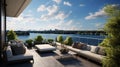 beautiful terrace of a modern penthouse, lake view