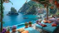 Beautiful terrace in Riomaggiore, Cinque Terre, Italy, Generative AI illustrations Royalty Free Stock Photo