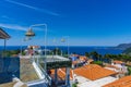 Beautiful terrace view towards from the old village Chora, Alonissos island Greece