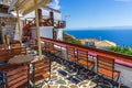 Beautiful terrace view towards Skiathos island from the old village Chora, Alonissos island Greece