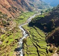 Beautiful terraced rice field in valley around river