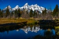 The Beautiful Tetons Covered in Snow Reflecting on a Calm River Royalty Free Stock Photo