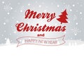 Beautiful text design of Merry Christmas on grey color background with field and threes. vector illustration