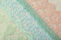 Beautiful laces on a shabby background, a textile product with an ornamental design, light transparent mesh patterned fabric Royalty Free Stock Photo
