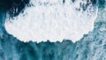 Beautiful texture of big power dark ocean waves with white wash. Aerial top view footage of fabulous sea tide on a Royalty Free Stock Photo