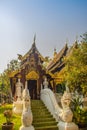 Beautiful Thai architecture Buddhist temple at Wat Ram Poeng (Tapotaram) temple, Chiang Mai, Thailand. Wat Rampoeng is one of famo