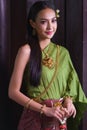 Thai woman dressing in vintage retro Traditional Thai costume