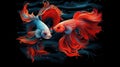 Beautiful Thai betta fish illustration on black isolated background with Ai Generated