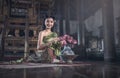 Beautiful Thai girl in Thai traditional costume