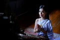 Beautiful Thai girl in traditional dress costume in Choeng Tha a Royalty Free Stock Photo