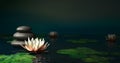 Beautiful Thai Lotus that has been appreciated with the dark blue water surface, 3d Rendering