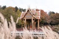 Beautiful thai temple, city park munich, in autmung with nice colors. Royalty Free Stock Photo