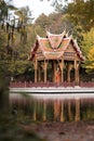 Beautiful thai temple, city park munich, in autmung with nice colors. Royalty Free Stock Photo