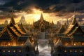 Beautiful Thai temple at sunset and cloudy with Ai Generated