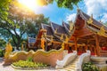Beautiful Thai Temple with wooden handcraft art decoration in Chiangmai at Wat RamPoeng Tapotaram Royalty Free Stock Photo