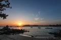 Beautiful Thailand travel island `Koh Lipe` sunset peace sea sand beach with silhouette rock coast and twilight evening sky backgr