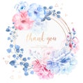 beautiful thank you card with watercolor flowers vector illustration Royalty Free Stock Photo