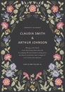 Wedding thanks invitation. Beautiful realistic flowers heliotrope card. Frame Petunia. Vector engraving victorian Illustration Royalty Free Stock Photo