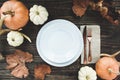 Beautiful Thanksgiving Table of Empty Place Setting with Decor Royalty Free Stock Photo