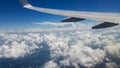 beautiful thick clouds in the sky from the height of the flight of the plane with a view of the wing with engines