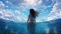 a beautiful thinking about life anime wallpaper artwork, a girl is standing half in water