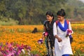 Beautiful three Indian girl flower from garden