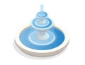 Beautiful three-level round fountain. A zone of rest and relaxation. Flat vector isometric on white background